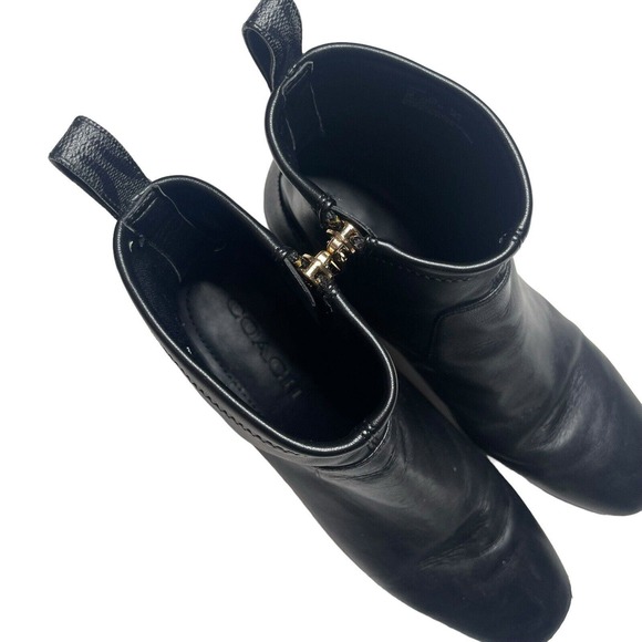 Coach Nala Bootie Leather Monogram Black Chunky Heel Side Zip Ankle Boot 6 - Picture 4 of 16